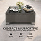 21.7" Square Patio Table, Small Outdoor Patio Coffee Side End Table with Tempered Glass Top, Black