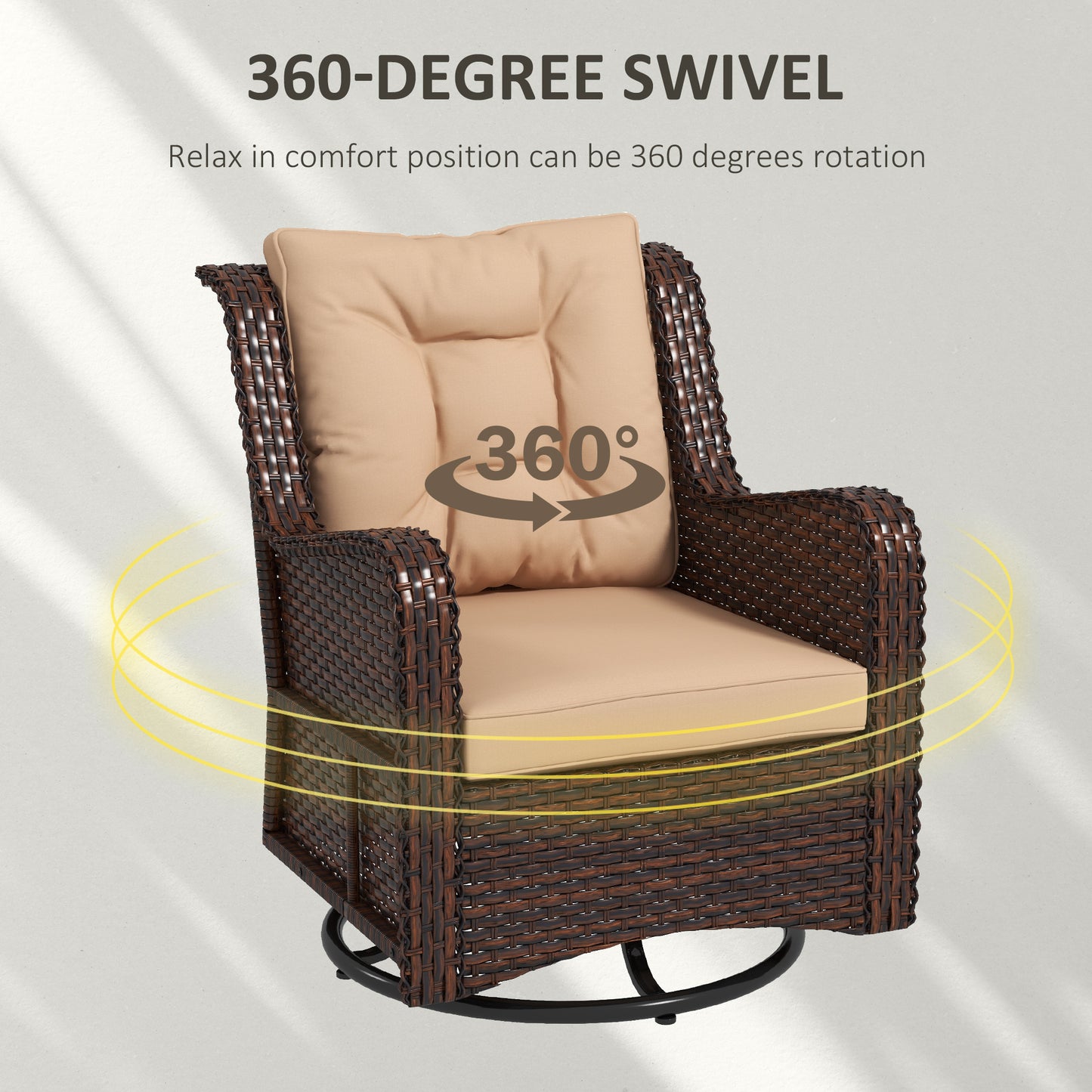 PE Rattan 360° Swivel Patio Chair with Cushion, Dark Grey