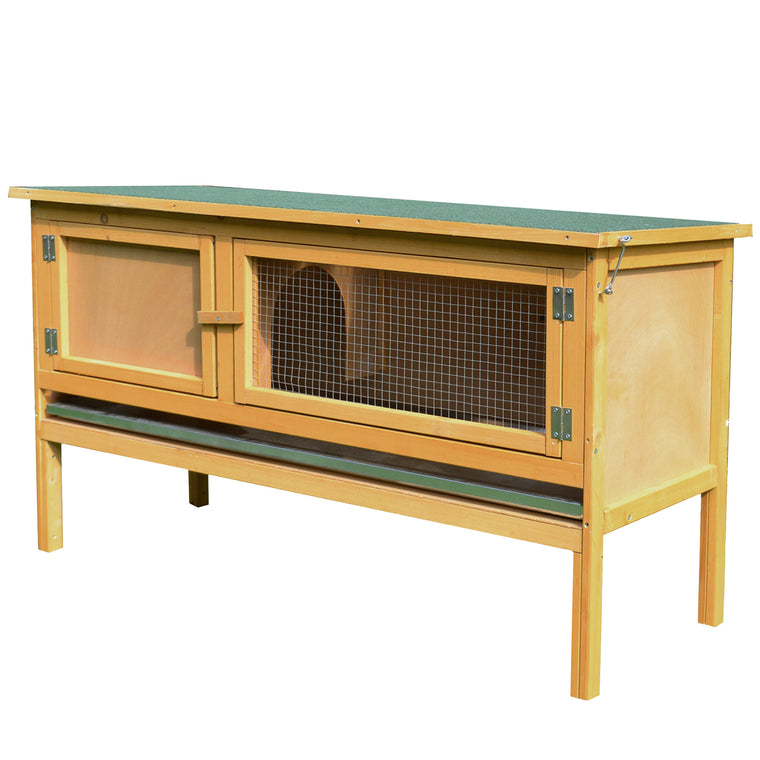 Wooden Rabbit Hutch with Slide-Out Tray & Openable Roof