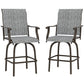 Outdoor Bar Stools Set of 2, Swivel Bar Height Chairs with High Back, Curved Armrests and Steel Frame, Mixed Grey