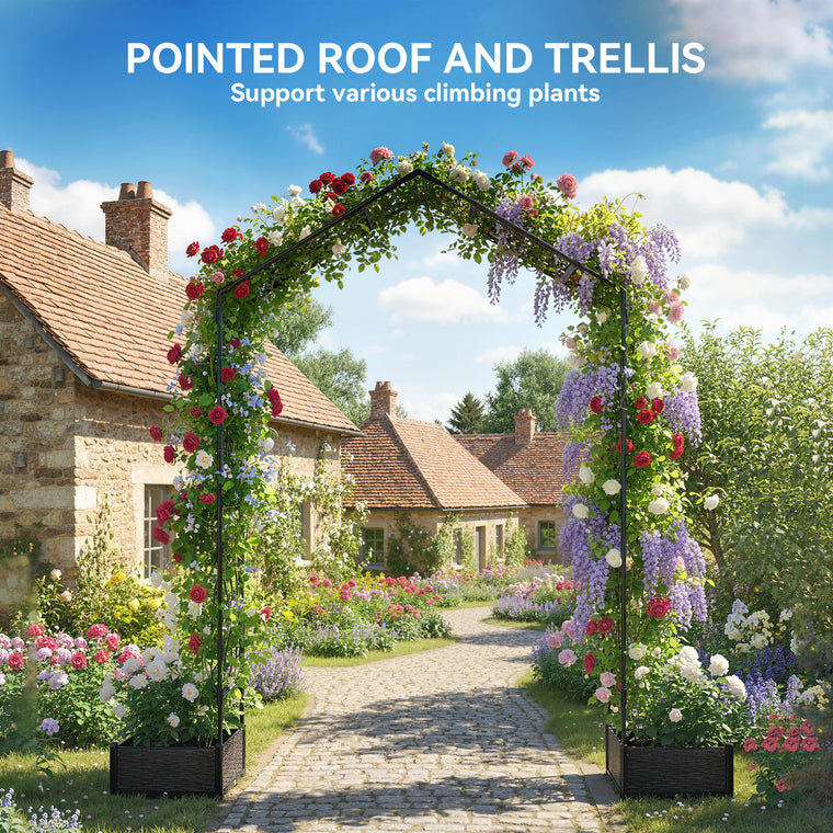 90.6" x 88.2" Black Garden Arbor with 2 Planter Boxes