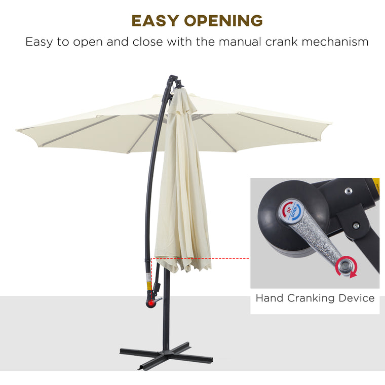 10' Beige Banana Cantilever Umbrella with Crank & Cross Base