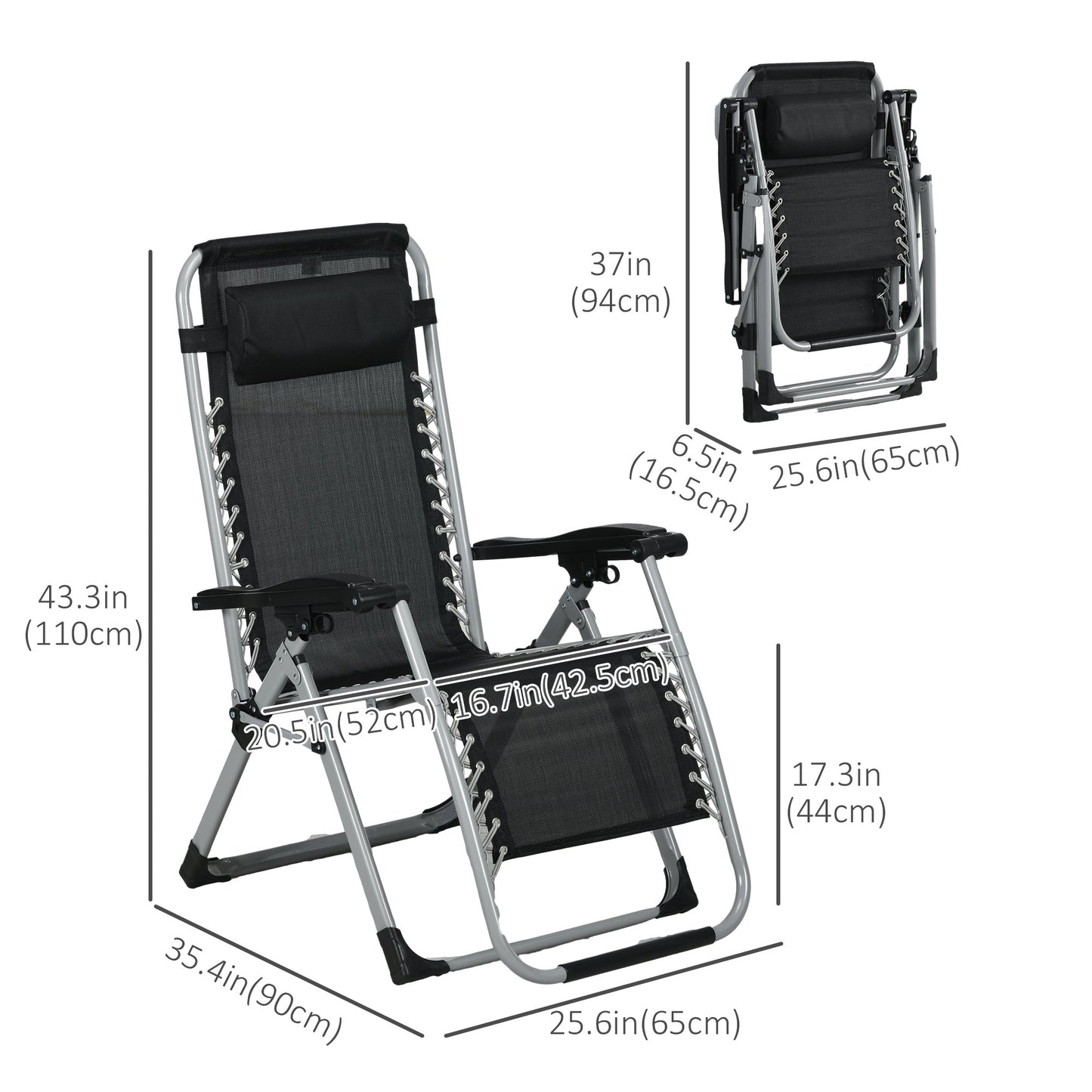 Folding Garden Chairs Set of 2, Reclining Zero Gravity Chair, Sun Lounger with Cushion and Headrest, Khaki