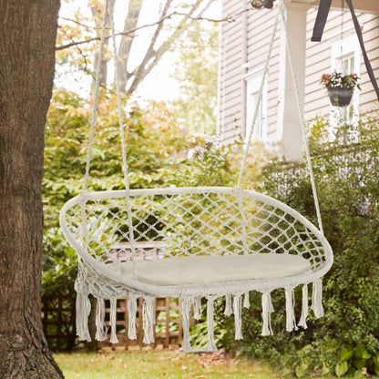 Cream White 2-Seat Hammock Chair with Metal Frame