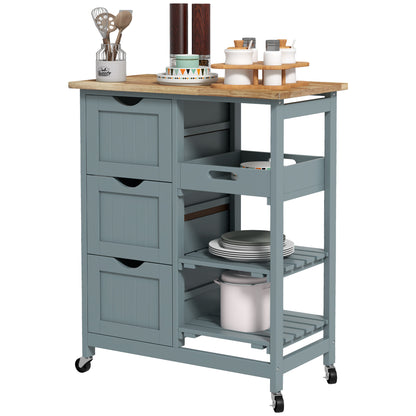 Rolling Kitchen Island Cart with 3 Drawers - Grey