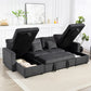 Convertible Sofa Bed, Corduroy U-Shaped Sleeper Sofa Couch with Storage Chaise, Pillows, Spring, Futon Couch, Grey