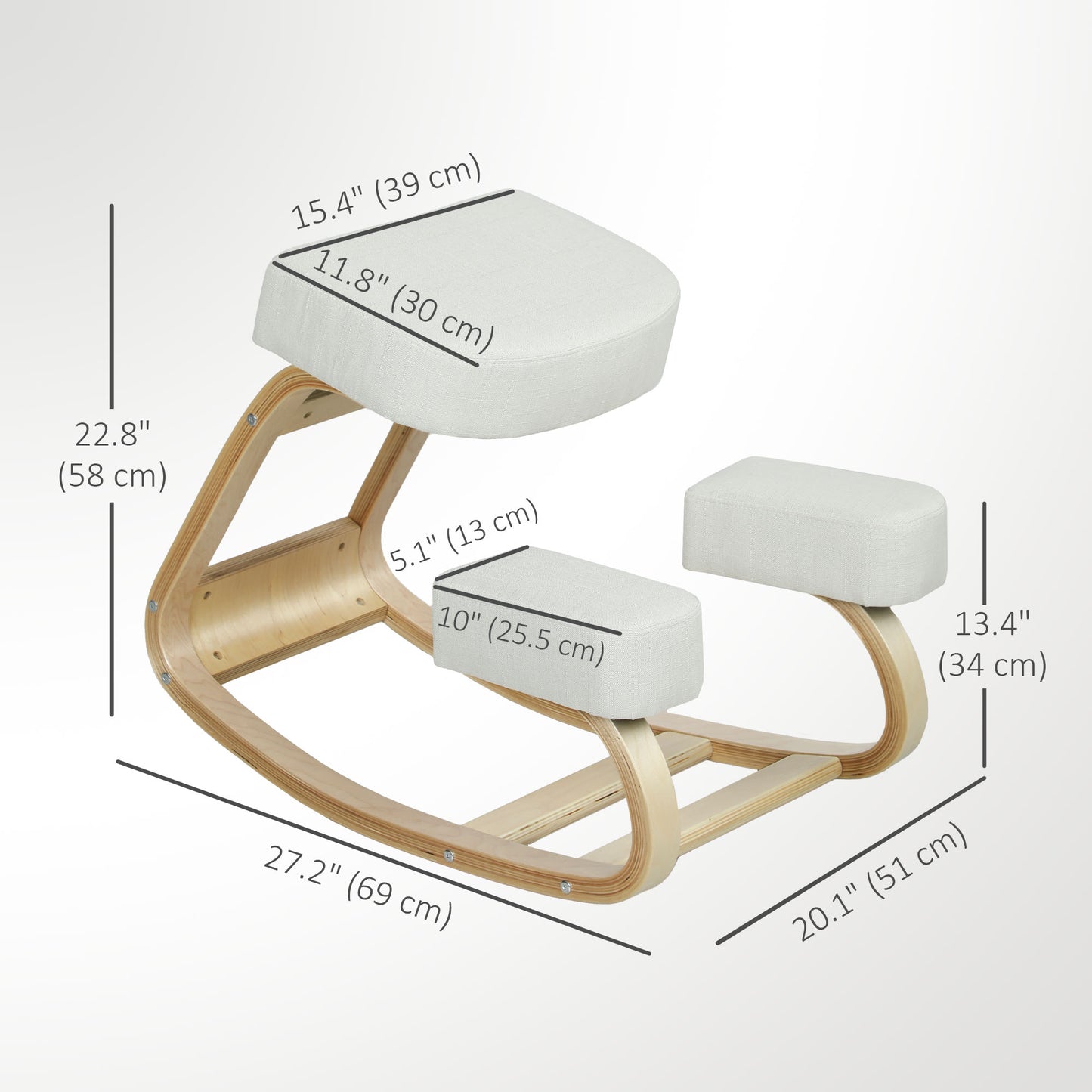 Ergonomic Kneeling Chair, Wood Kneel Stool with Thick Pads, Desk Knee Chair, Improve Posture, Cream White