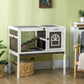 Rabbit Hutch Dual-Height Design Bunny House with Run Slide-Out Tray White and Coffee