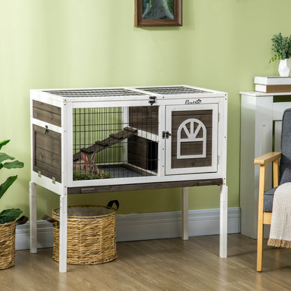 Dual-Height Rabbit Hutch with Run & Slide-Out Tray
