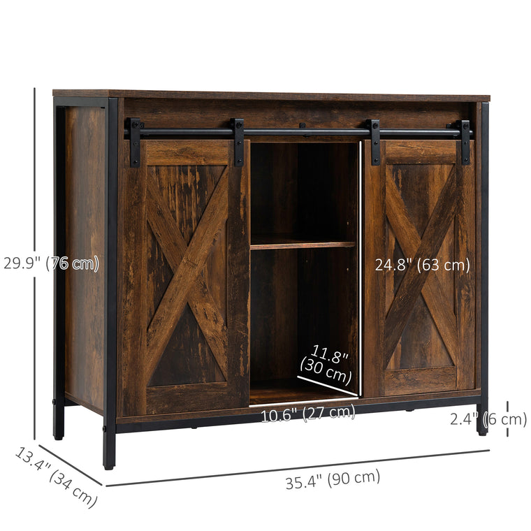 Industrial Sideboard Buffet with Barn Doors - Rustic Brown