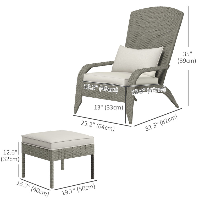 Wicker Adirondack Chair with Ottoman & High-Back Armrests