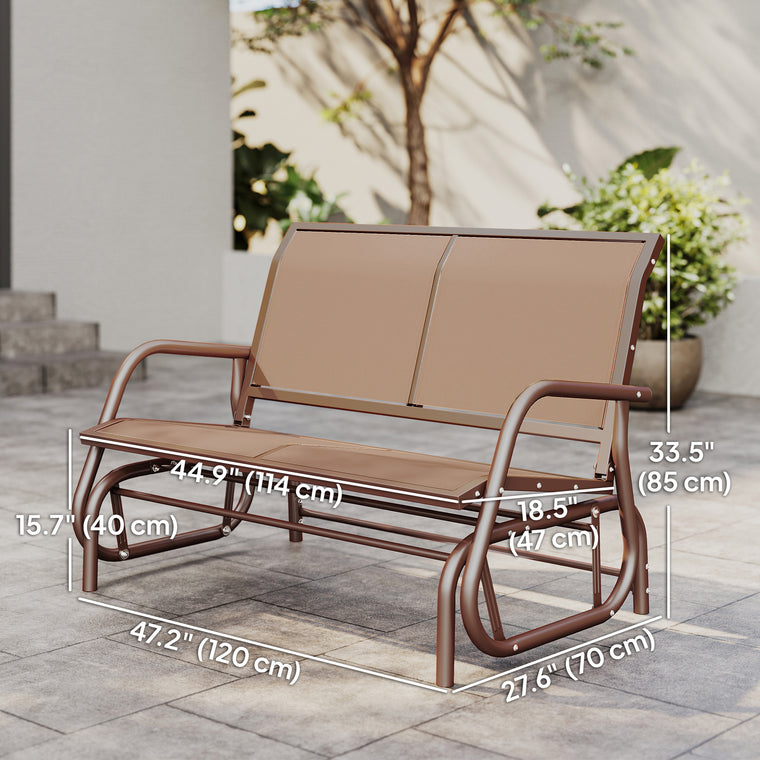 Coffee Brown Outdoor Glider Bench with Mesh Fabric