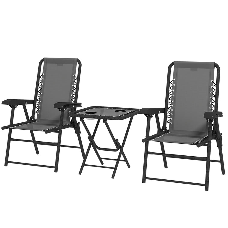 3-Piece Folding Metal Bistro Set with Cup Holders