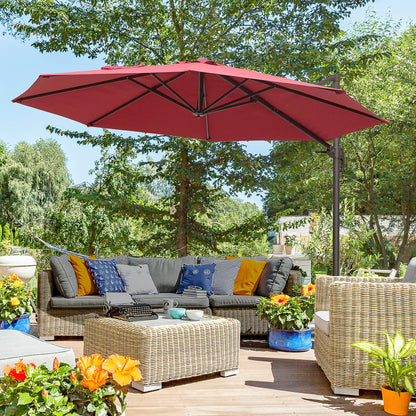 10ft Wine Red Cantilever Umbrella with 360° Rotation & Crank