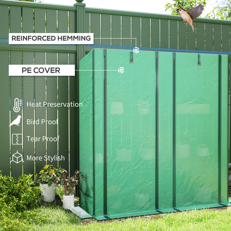 Green Lean-To Greenhouse with 3-Tier Shelves & 2 Roll-Up Doors