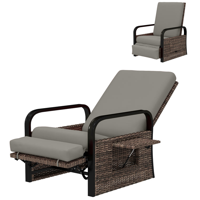 Wicker Recliner Chair with Footrest and Side Tray