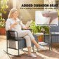 3 Pieces Rocking Bistro Set Outdoor Patio Furniture Set with Side Pockets, Mesh Seat, Cushions, 2-Tier Table, Grey