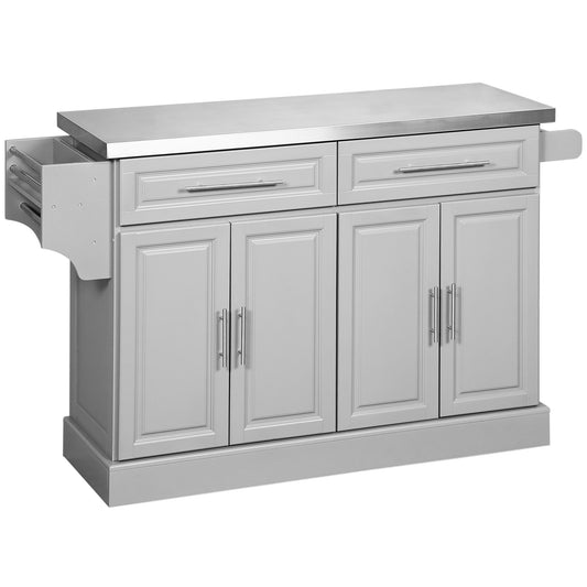 Stainless Steel Kitchen Island with Storage - Grey