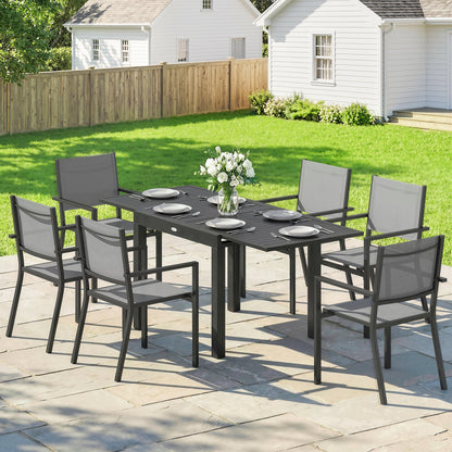 7-Piece Aluminum Dining Set for 6 with Extendable Table