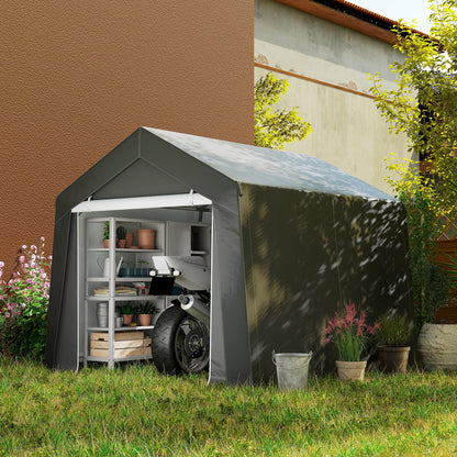 Outdoor Storage Shed Portable Garage with Roll-up Door for Motorcycle, Bike, Garden Tools, Beige - 10' x 10'