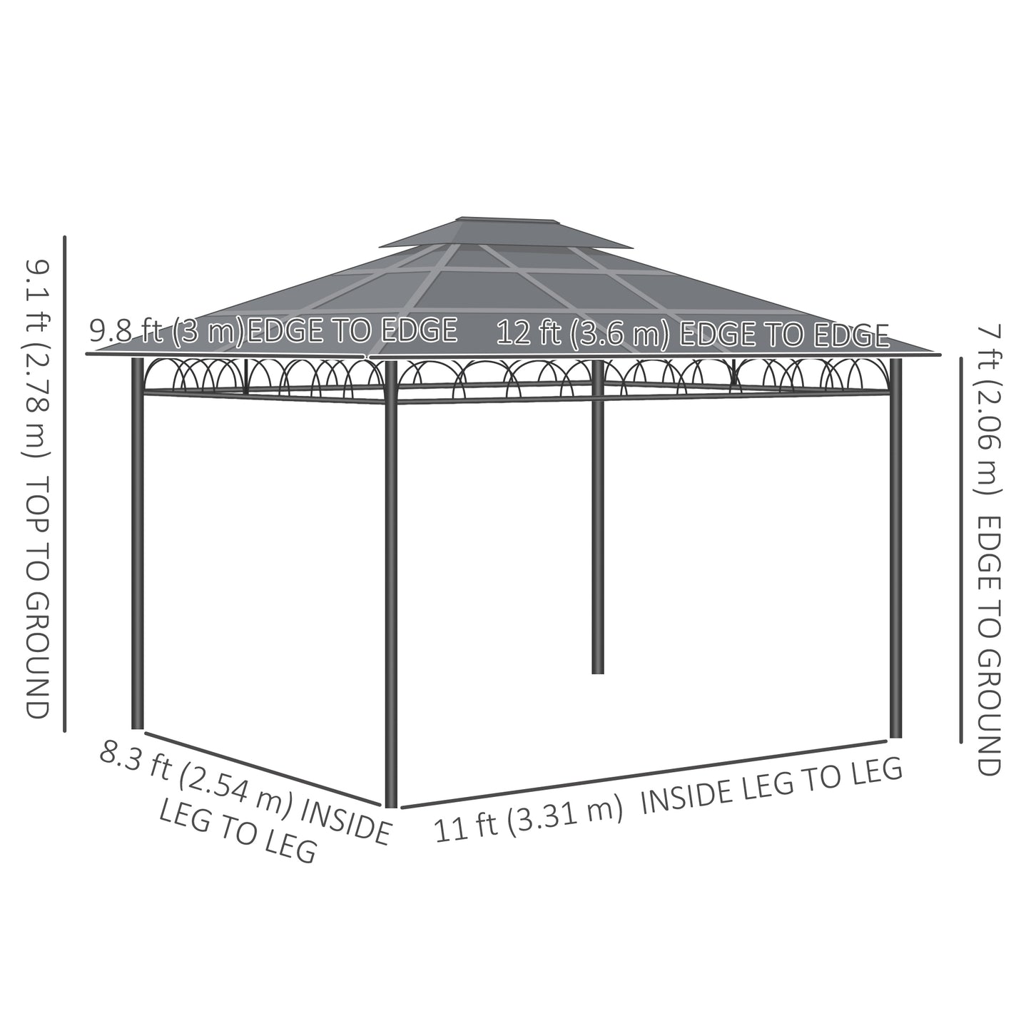 10' x 12' Outdoor Hardtop Gazebo Canopy w/ Double PC Roof, Steel Frame, Nettings, Curtains for Garden Lawn Deck, Khaki
