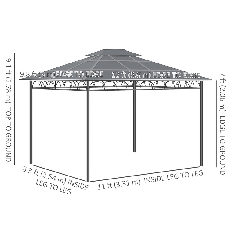 10' x 12' Khaki Hardtop Gazebo with Double PC Roof & Curtains