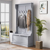 4-In-1 Hall Tree with Coat Rack, Top Shelf, Shoe Storage and Bench Seat, Entryway Bench with 5 Hooks, Grey