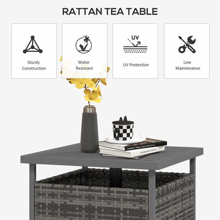 Rattan Coffee Wicker Patio Table w/ Umbrella Hole for Backyard Mixed-Grey