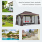 10 x 13ft Aluminum Frame Gazebo Canopy Double Tier Garden Shelter with Netting and Curtains, Coffee