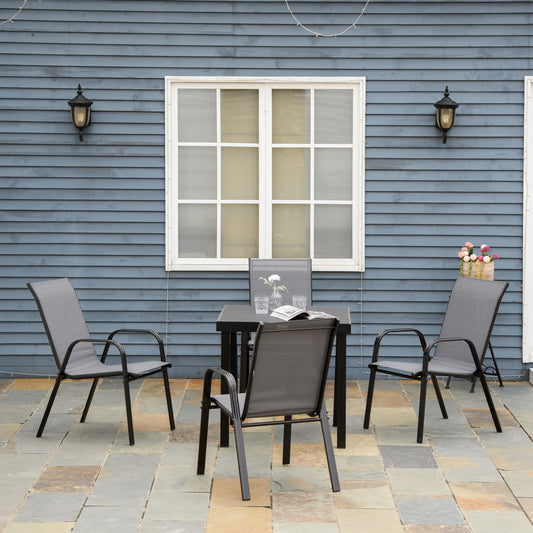 Set of 4 Outdoor Dining Chairs, Heavy Duty Stackable Patio Dining Set with Armrests for Balcony Garden, Dark Grey