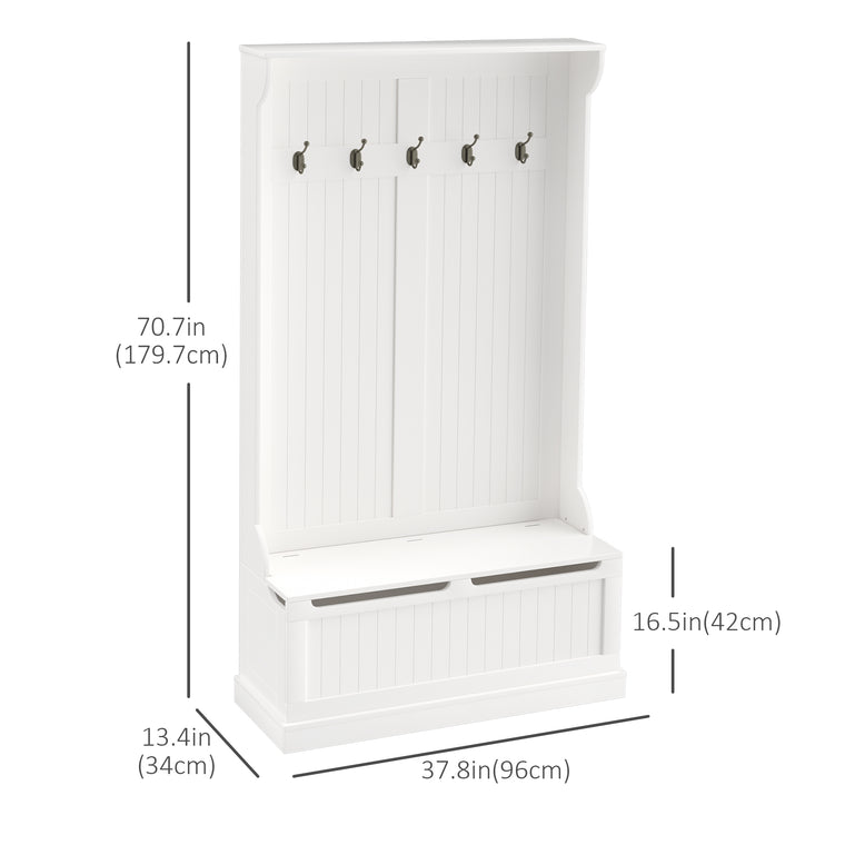 3-in-1 Hall Tree with Shoe Storage Bench - White
