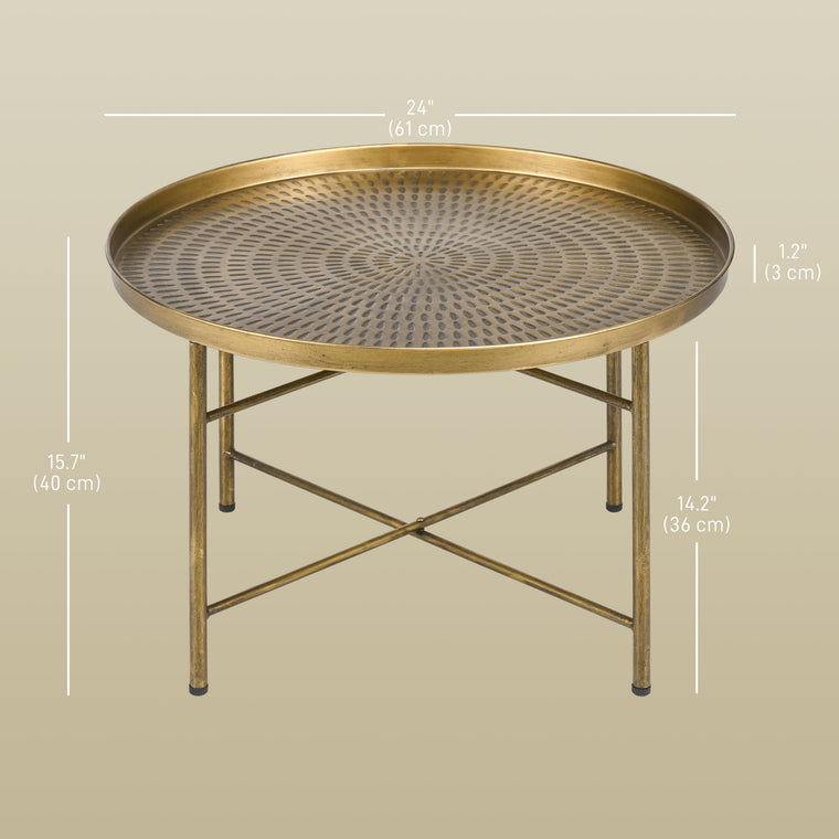 24" Round Coffee Table with Hammered Tray Top - Gold