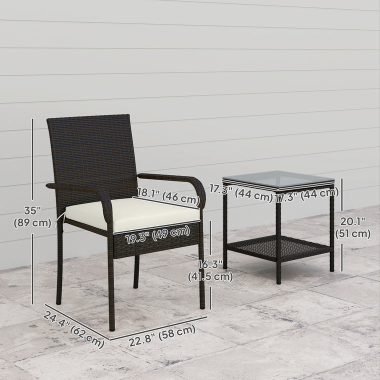 3-Piece Wicker Set with Stackable Chairs and Glass Top