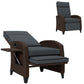 Outdoor Recliner Chair with Adjustable Backrest, Cushion, Side Tray, Dark Grey