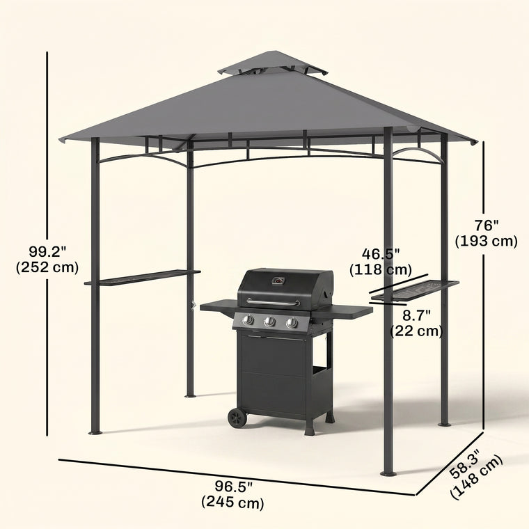 8' x 5' Grey BBQ Grill Gazebo with Double Tiered Canopy
