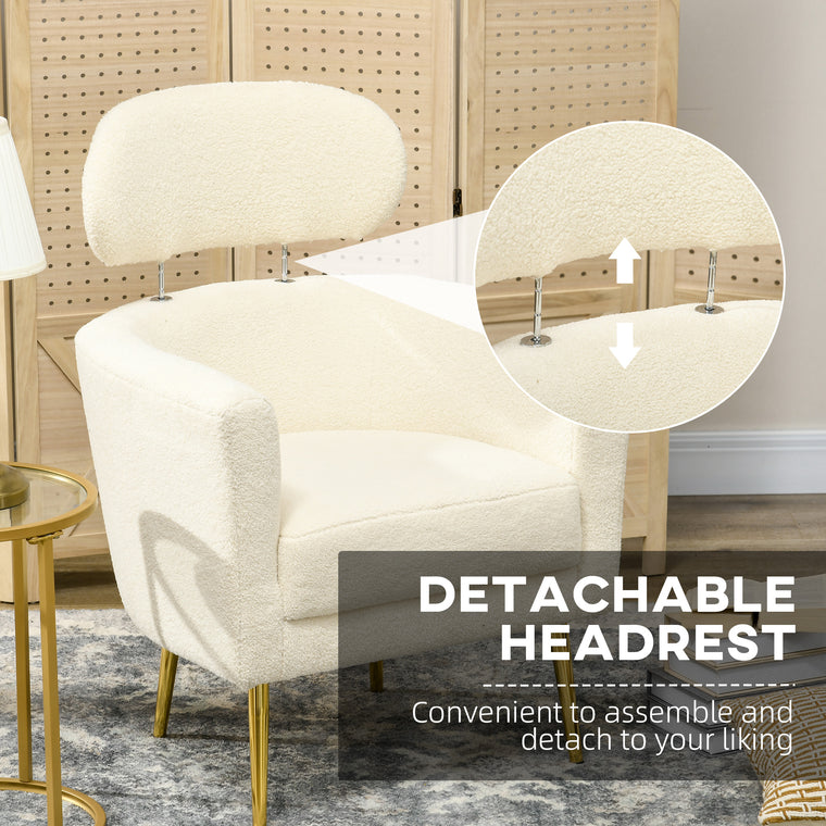 Barrel Accent Chair with Detachable Headrest - Cream White