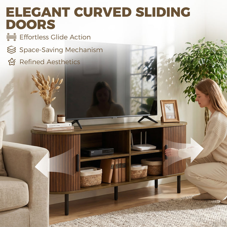 60" TV Stand with Curved Sliding Doors