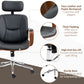 Office Chair, PU Leather Desk Chair with Removable Headrest, Adjustable Height, Tilt Function and with Wheels, Black