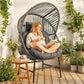 Wicker Egg Chair, 330 lbs Outdoor Rattan Lounge Chair with Thick Cushion, Headrest, Steel Frame, Dark Grey