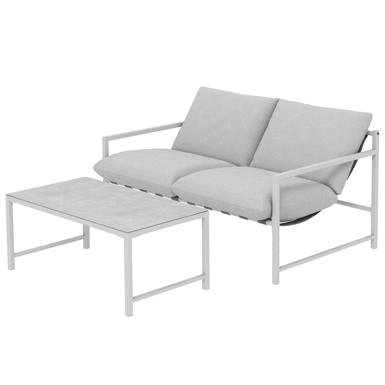 2-Piece Loveseat Sofa Set with Cushions and Coffee Table