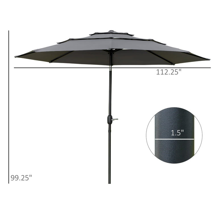9FT Light Grey 3-Tier Market Umbrella with Crank & Tilt