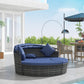 4 Pieces Outdoor Daybed with Retractable Canopy, Wicker Lounger Bed, Conversation Furniture Set, Dark Blue