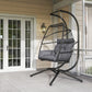 Double Wicker Egg Swing Chair with Stand, Foldable Hanging Egg Chair with UV Resistant Cushion, Headrest, Cream White