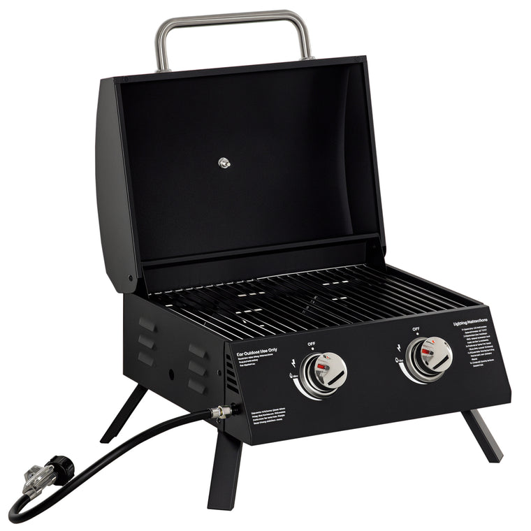 2-Burner Black Propane Gas Grill with Foldable Legs & Lid