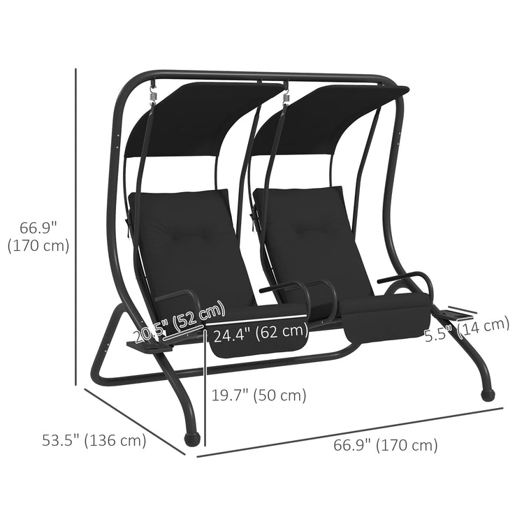 2-Seater Porch Swing Chair with Canopy