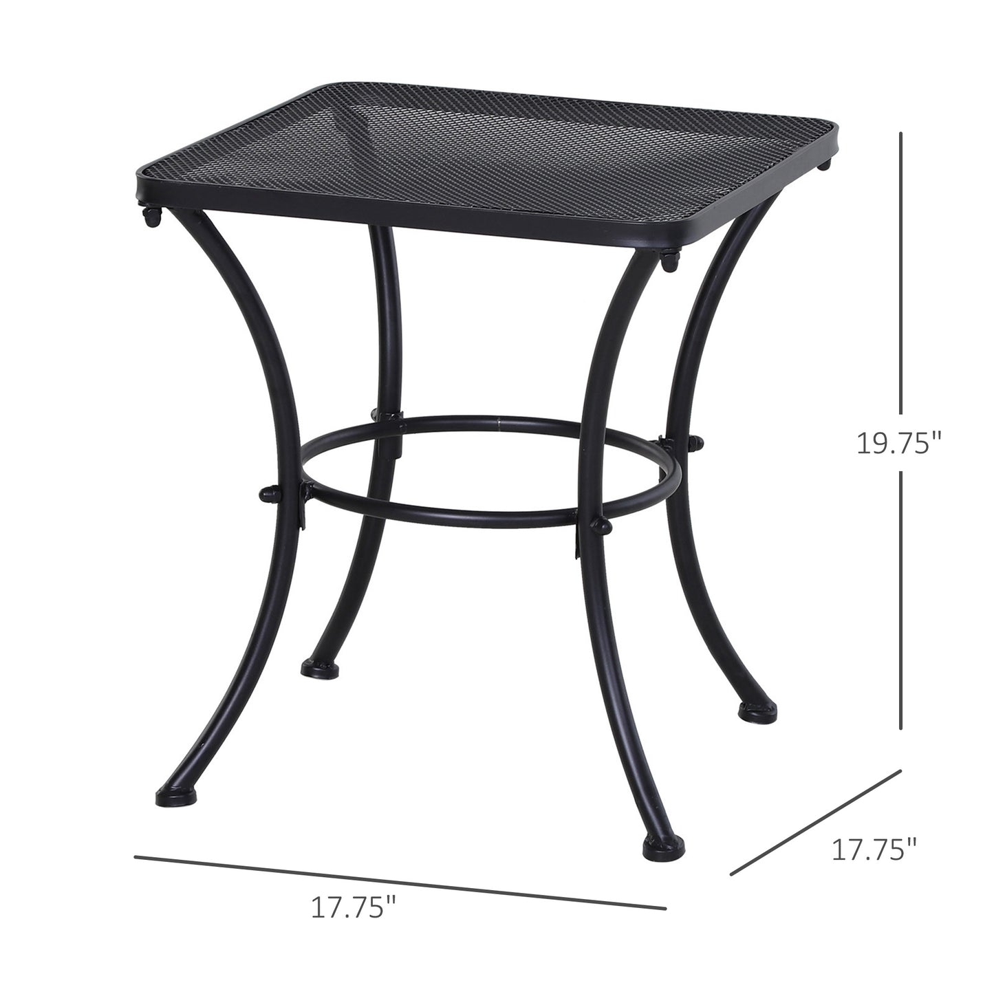 Square Outdoor Side Table, Metal Outdoor Patio Table, Garden Coffee Side Bistro Tables with Mesh Grid Top for Balcony, Porch, Backyard, 17.7" x 17.7" x 19.7", Black