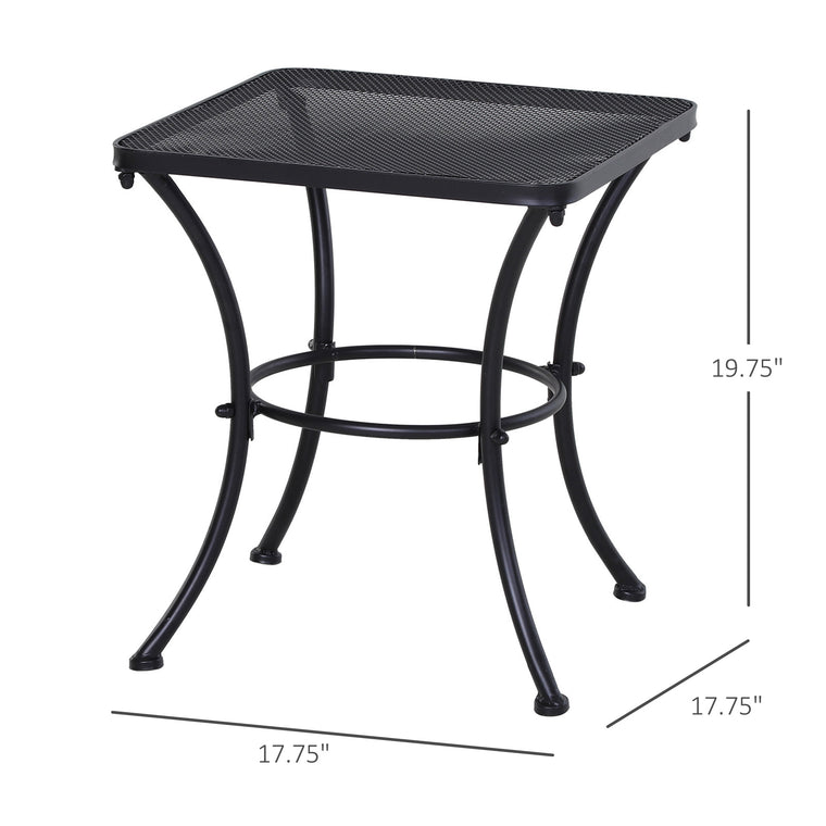 17.7" Black Metal Side Table with Mesh Grid Top