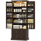 72" LED Kitchen Pantry Cabinet, Buffet Storage Cabinet with 10 Door Shelves, 2 Drawers and Adjustable Shelves, Brown