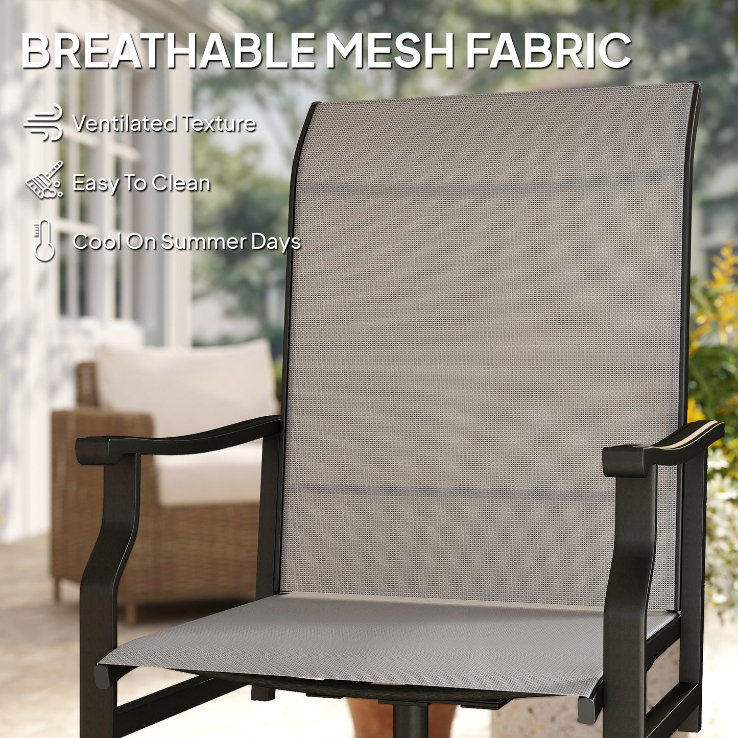 Patio Swivel Chair Set of 2, Swivel Rocker Outdoor Chairs with High Back, for Lawn Garden Backyard Deck, Light Grey