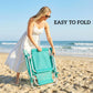 2 Piece Folding Beach Chairs with Adjustable Canopy, 6-Position Reclining Lounge Chair with Headrest, Turquoise